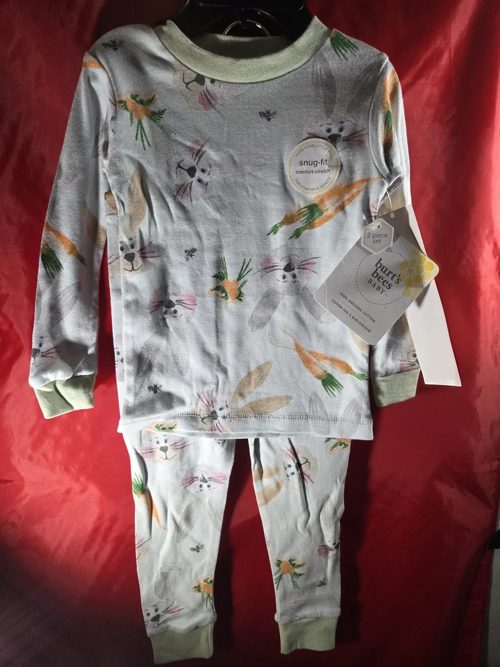 Burt's Bees Baby White Bunny & Carrot Print Pajama Set - Green Trim
